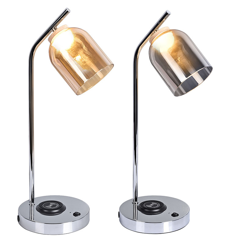 काचेच्या सावलीसह QI led डेस्क दिवा